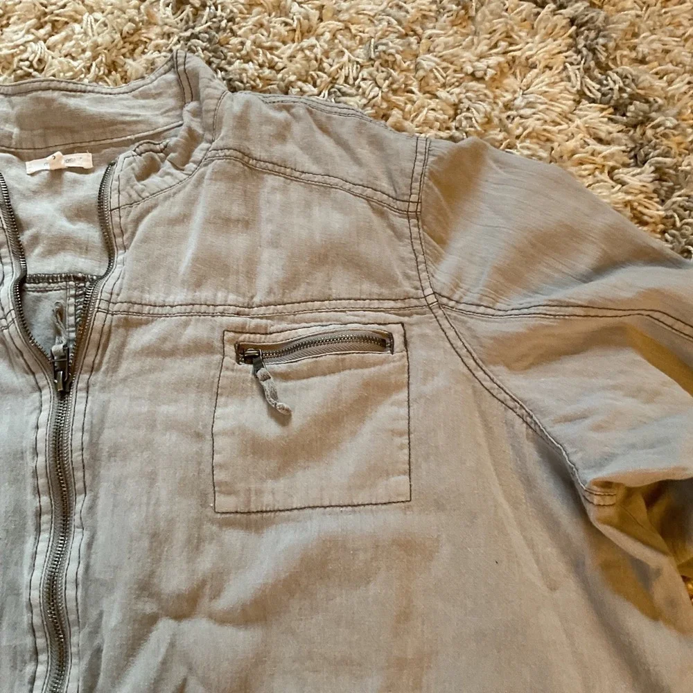Maurices Womens Grey Linen Blend Full Zip Utility Jacket Mock Neck Size 3 Plus